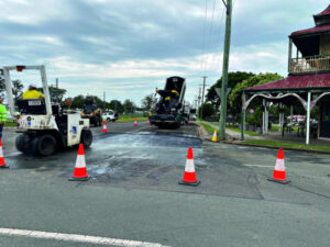 Roadworks take place on John Street in Rosewood